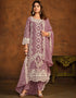 Designer Party Wear Net Salwar Suit Collection Dull Purple Soft Organza Pant Pakistani Suit Close-up View